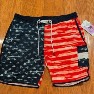 Reel Life Patriotic Men's Swim Trunks - Red, White, and Blue